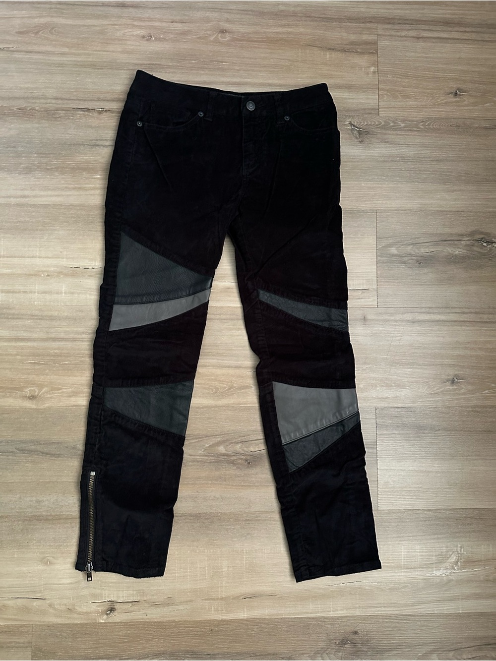 Zadig & Voltaire Avas Deluxe Black Moto Pants Leather Panel Size 36